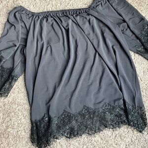 Banana Republic grey lace off the shoulder shirt
